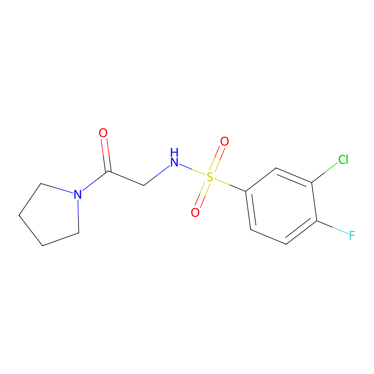 3-chloro-4-fluoro-N-(2-oxo-2-pyrrolidin-1-ylethyl)benzenesulfonamide molecular structure, CAS 690647-41-7