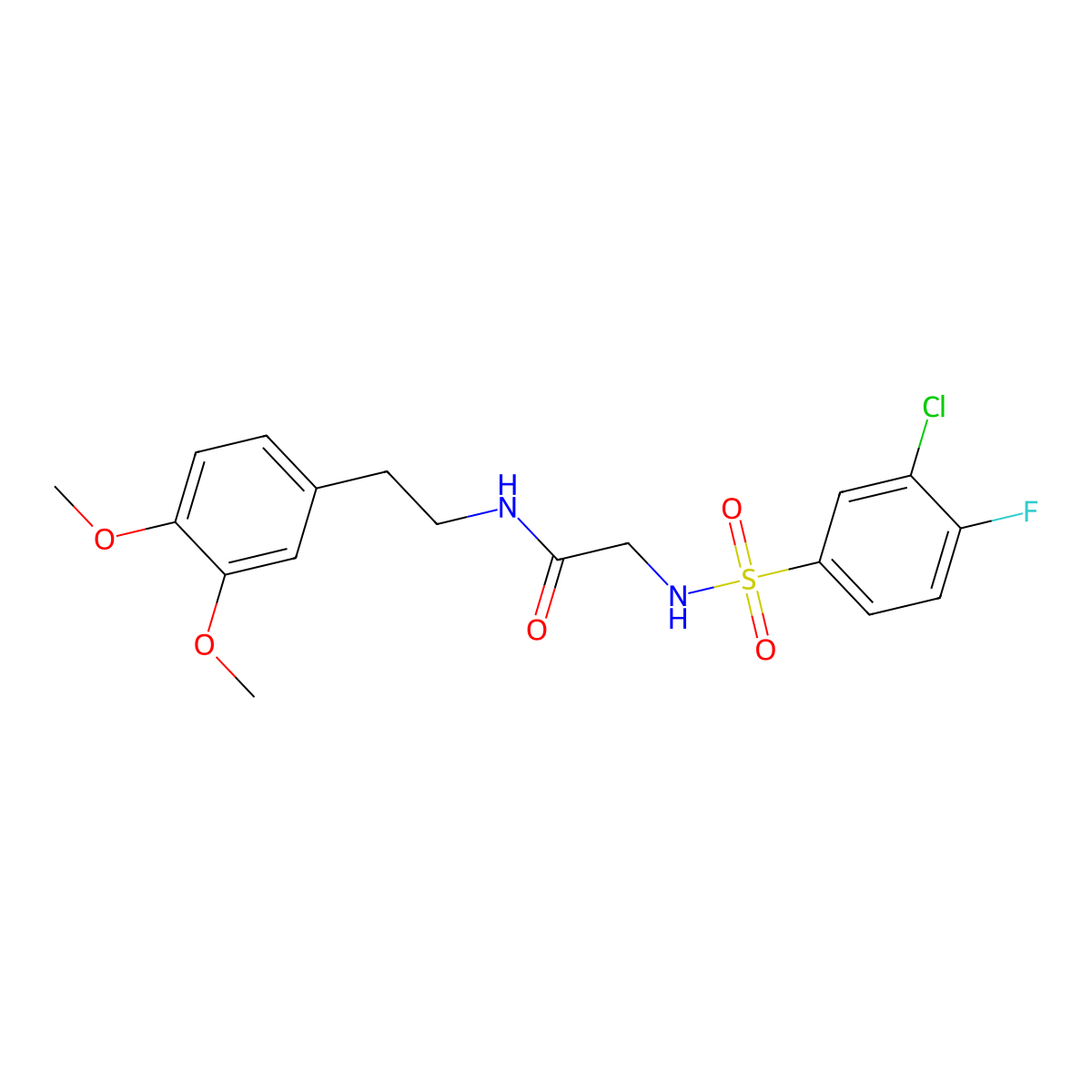 2-(3-chloro-4-fluorobenzenesulfonamido)-N-[2-(3,4-dimethoxyphenyl)ethyl]acetamide molecular structure, CAS 690647-45-1
