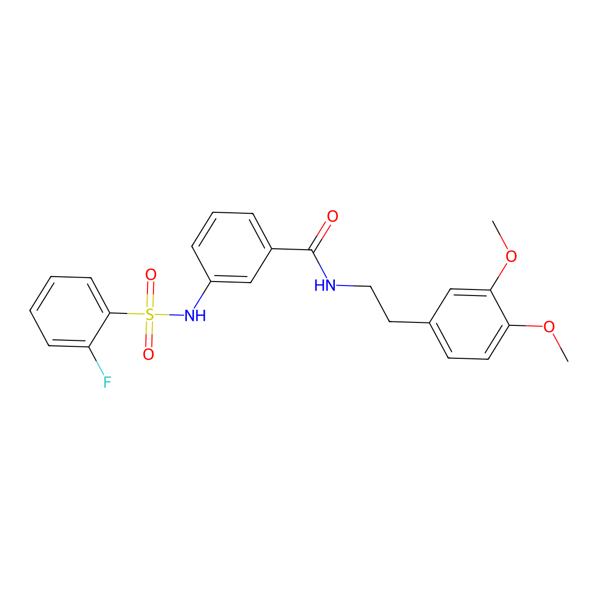 N-[2-(3,4-dimethoxyphenyl)ethyl]-3-[(2-fluorophenyl)sulfonylamino]benzamide molecular structure, CAS 690647-60-0