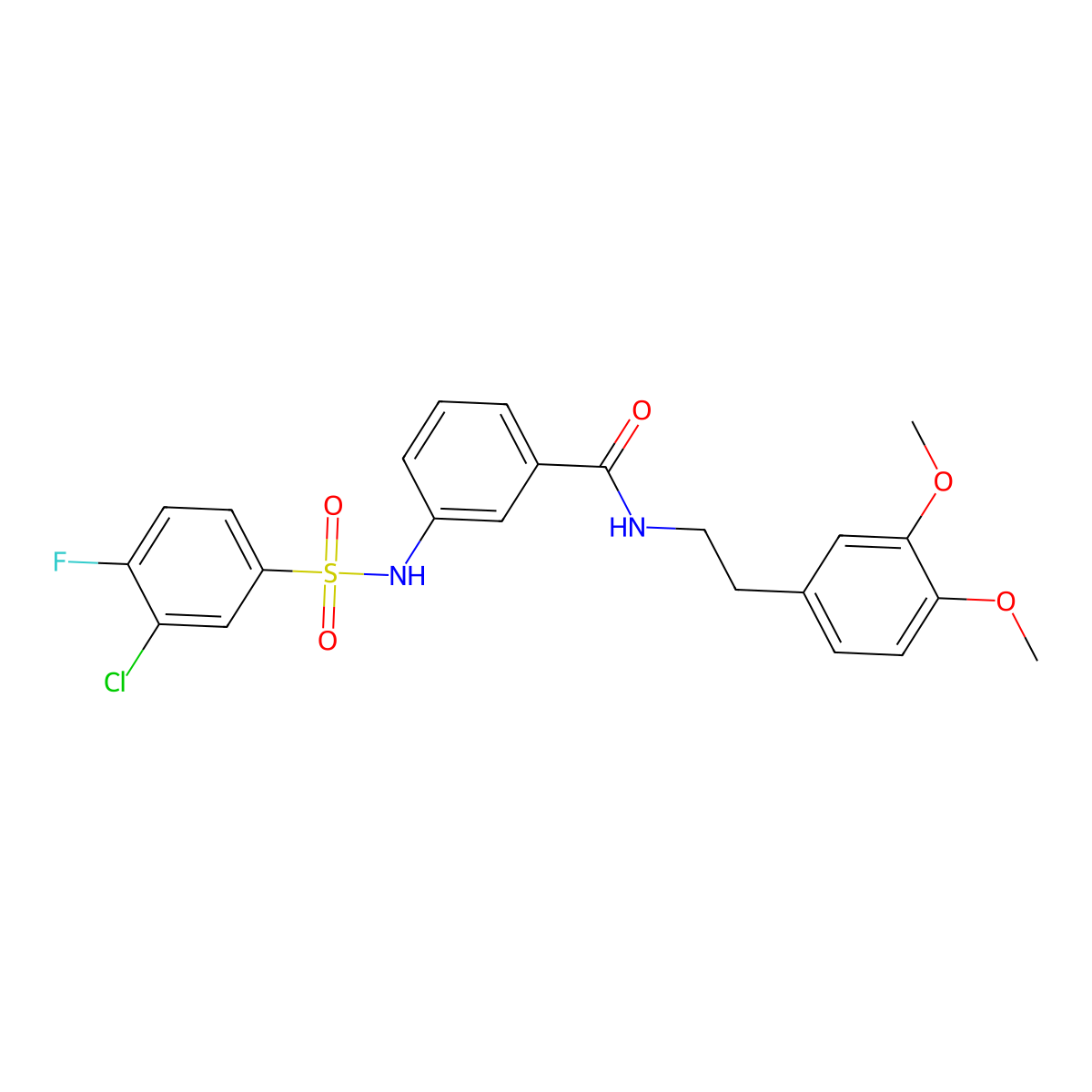 3-[(3-chloro-4-fluorophenyl)sulfonylamino]-N-[2-(3,4-dimethoxyphenyl)ethyl]benzamide molecular structure, CAS 690647-78-0