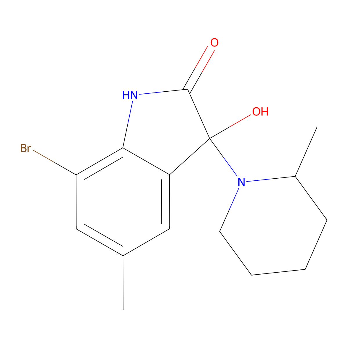 7-bromo-3-hydroxy-5-methyl-3-(2-methylpiperidin-1-yl)-1H-indol-2-one molecular structure, CAS 690648-60-3