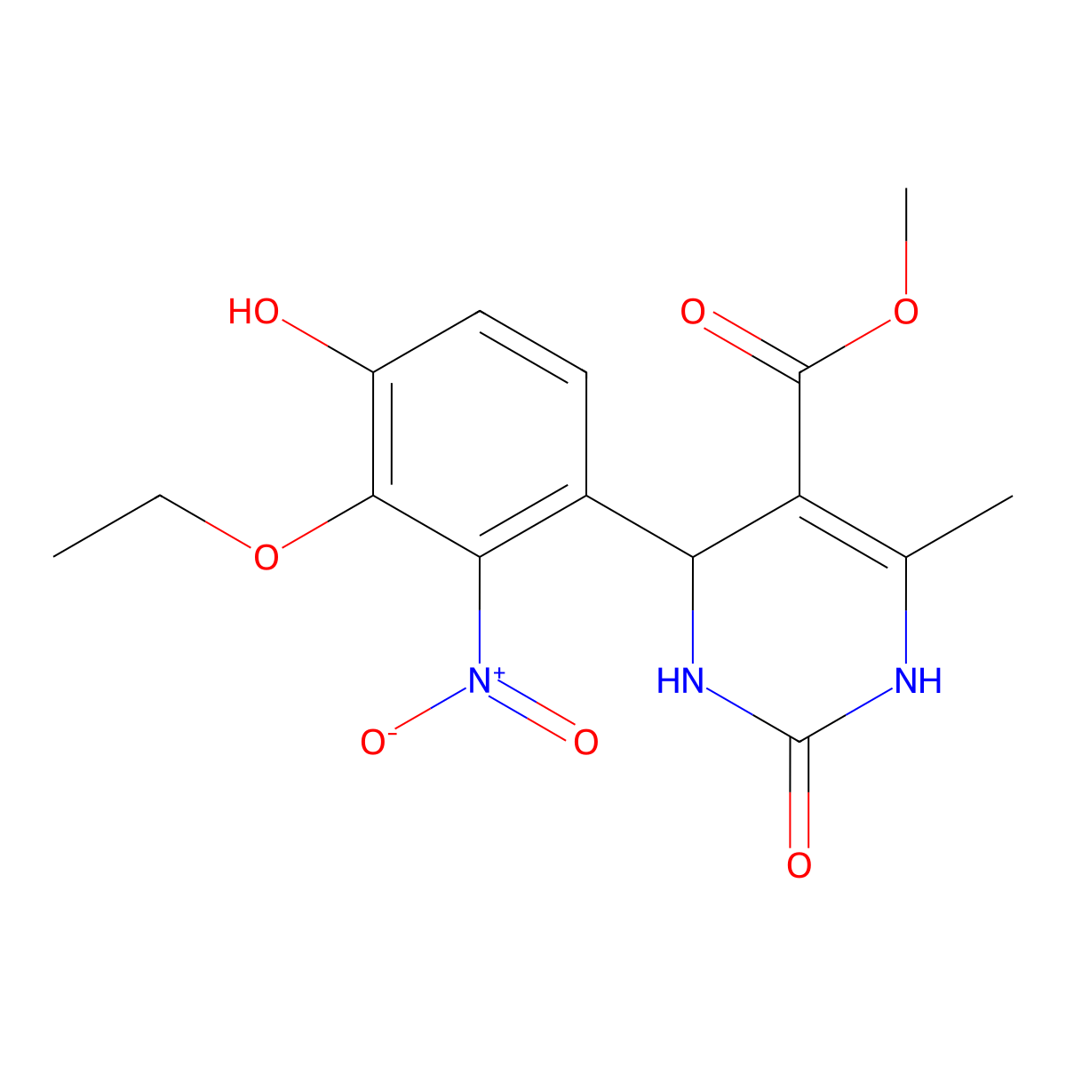 Methyl 4-(3-ethoxy-4-hydroxy-2-nitrophenyl)-6-methyl-2-oxo-1,2,3,4-tetrahydropyrimidine-5-carboxylate molecular structure, CAS 690648-93-2