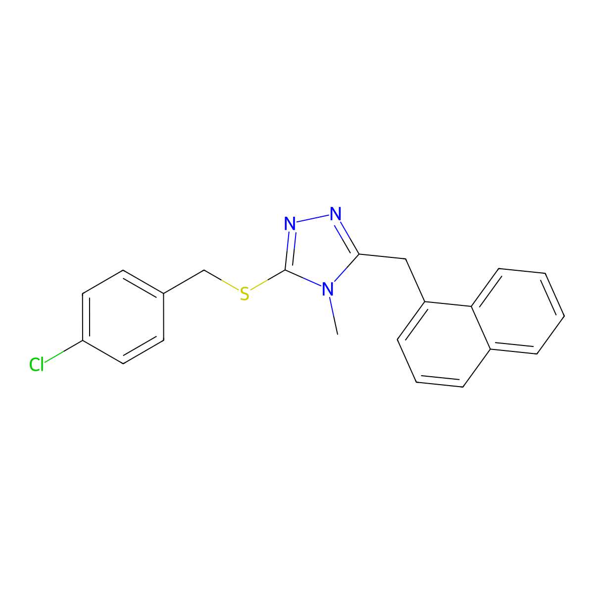 3-[(4-Chlorophenyl)methylsulfanyl]-4-methyl-5-(naphthalen-1-ylmethyl)-1,2,4-triazole molecular structure, CAS 690649-87-7