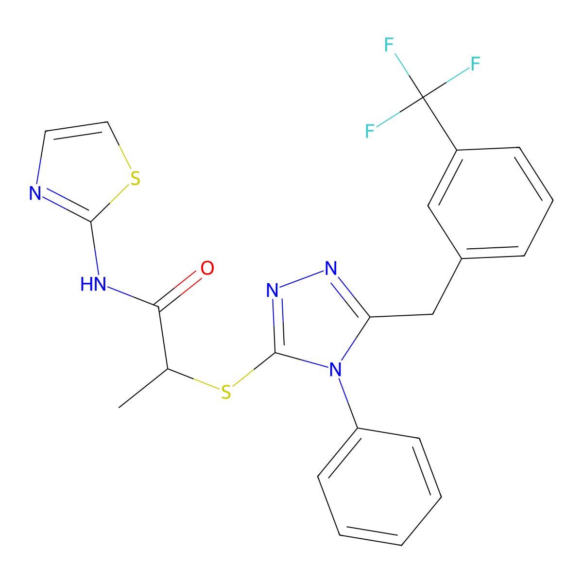 2-[[4-phenyl-5-[[3-(trifluoromethyl)phenyl]methyl]-1,2,4-triazol-3-yl]sulfanyl]-N-(1,3-thiazol-2-yl)propanamide molecular structure, CAS 690650-10-3