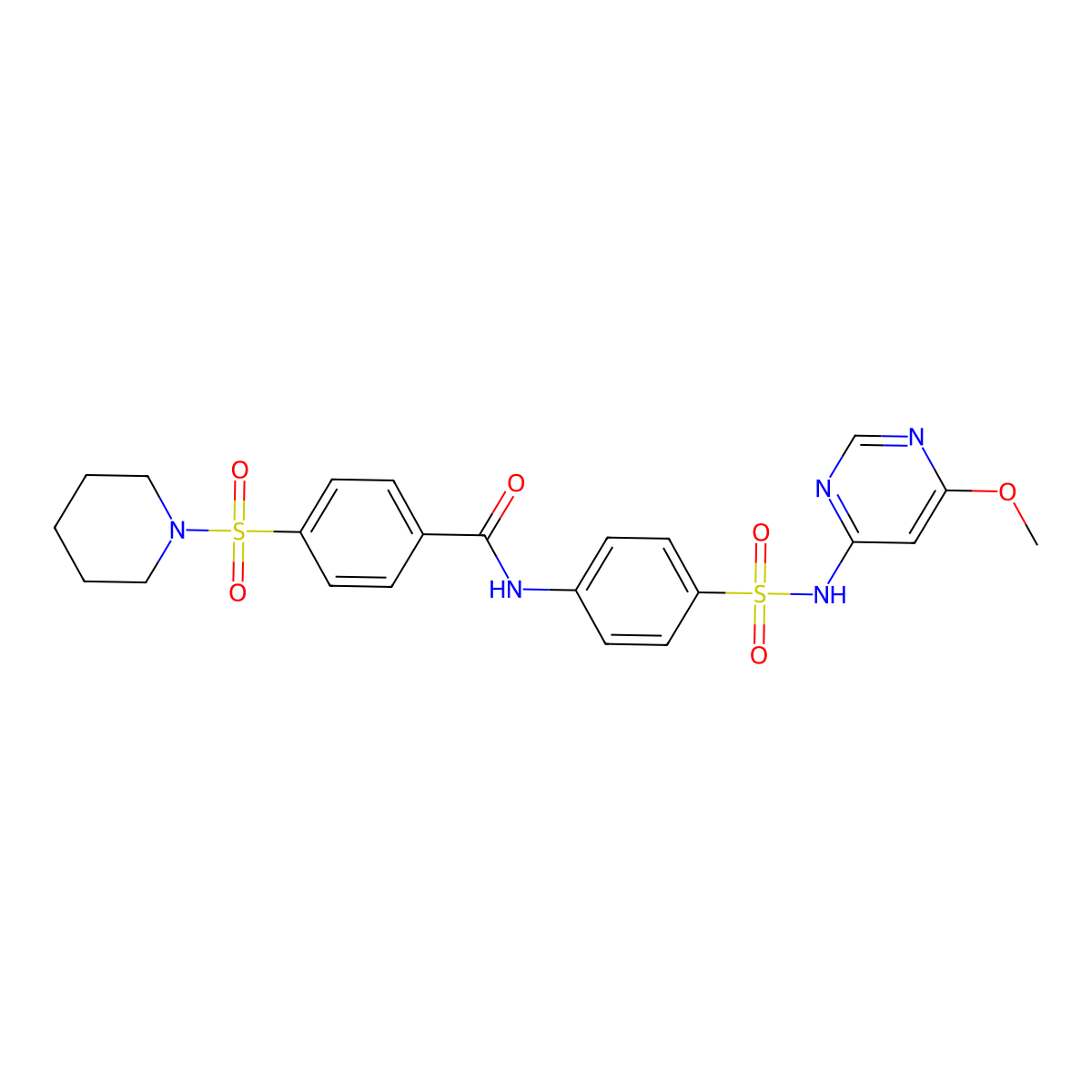 N-(4-{[(6-methoxy-4-pyrimidinyl)amino]sulfonyl}phenyl)-4-(1-piperidinylsulfonyl)benzamide molecular structure, CAS 690650-42-1