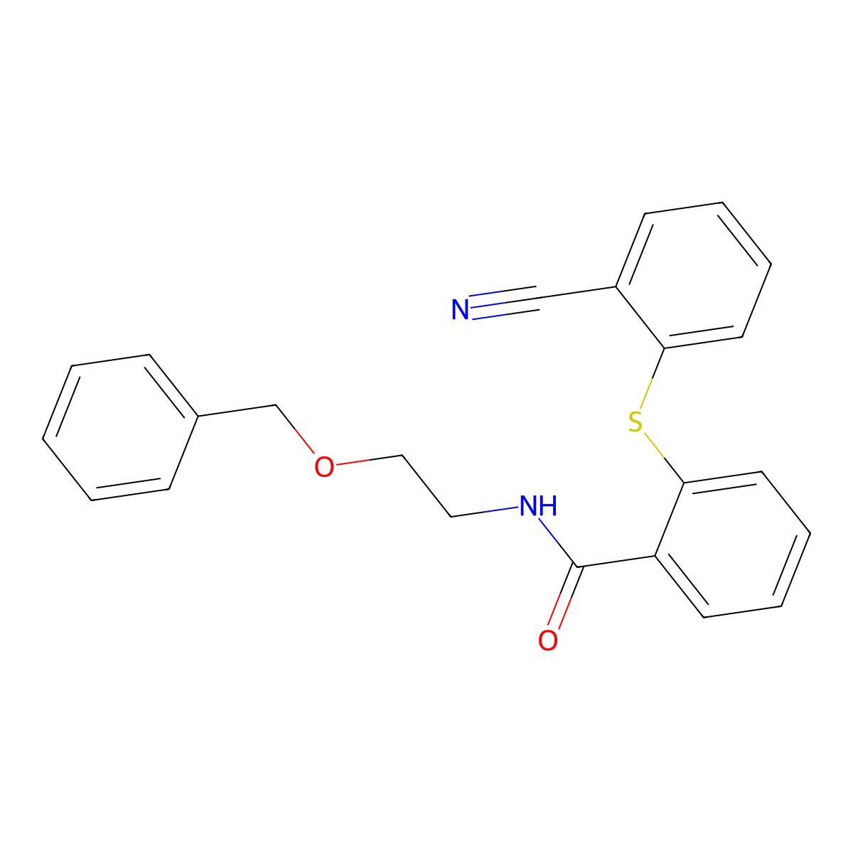 2-(2-cyanophenyl)sulfanyl-N-(2-phenylmethoxyethyl)benzamide molecular structure, CAS 690651-13-9