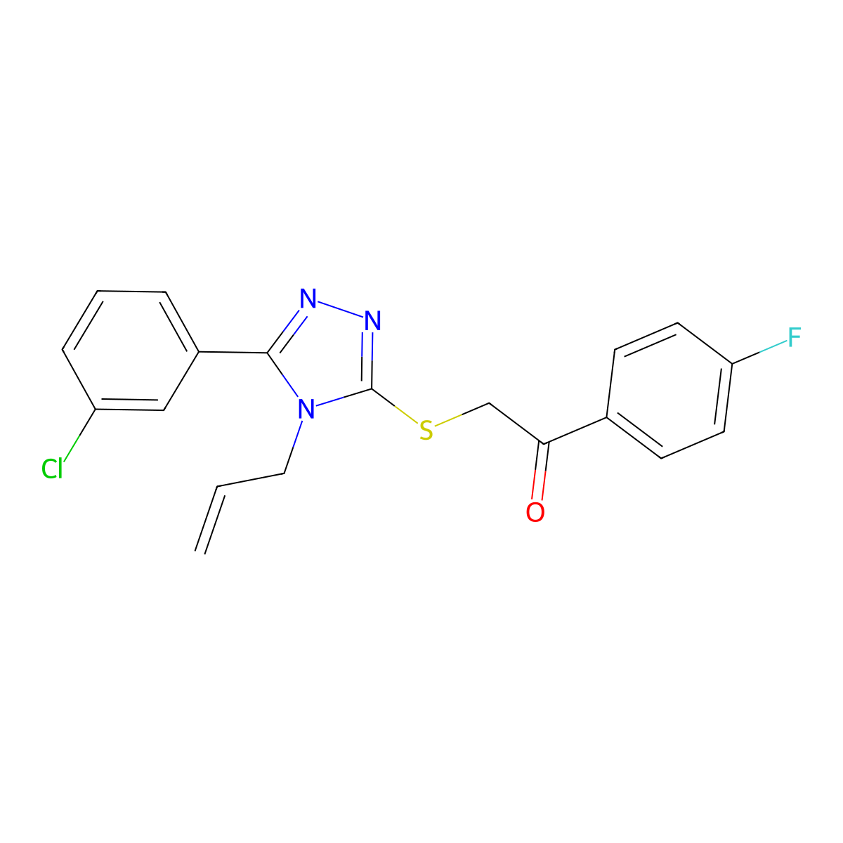 2-[[5-(3-Chlorophenyl)-4-prop-2-enyl-1,2,4-triazol-3-yl]sulfanyl]-1-(4-fluorophenyl)ethanone molecular structure, CAS 690651-91-3