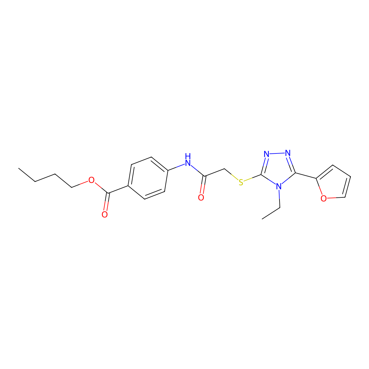 butyl 4-[({[4-ethyl-5-(furan-2-yl)-4H-1,2,4-triazol-3-yl]sulfanyl}acetyl)amino]benzoate molecular structure, CAS 690651-97-9