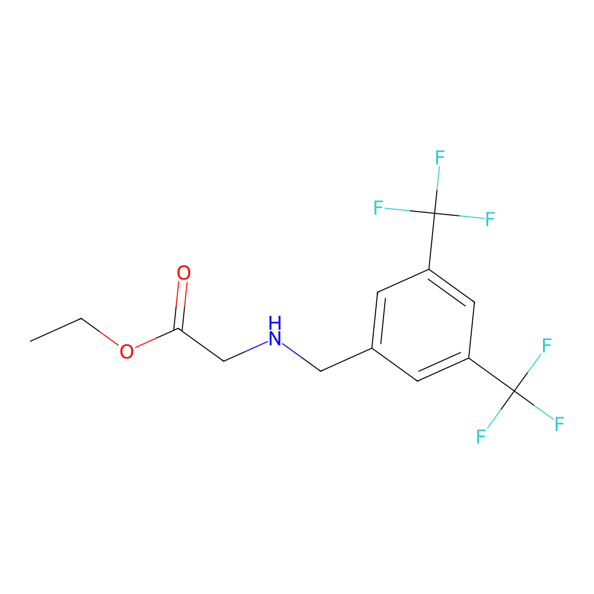 Ethyl 2-(3,5-bis(trifluoromethyl)benzylamino)acetate molecular structure, CAS 690654-04-7