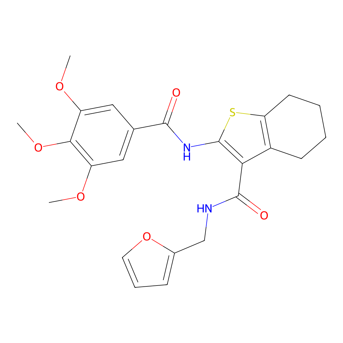 N-(2-furanylmethyl)-2-[[oxo-(3,4,5-trimethoxyphenyl)methyl]amino]-4,5,6,7-tetrahydro-1-benzothiophene-3-carboxamide molecular structure, CAS 690668-15-6