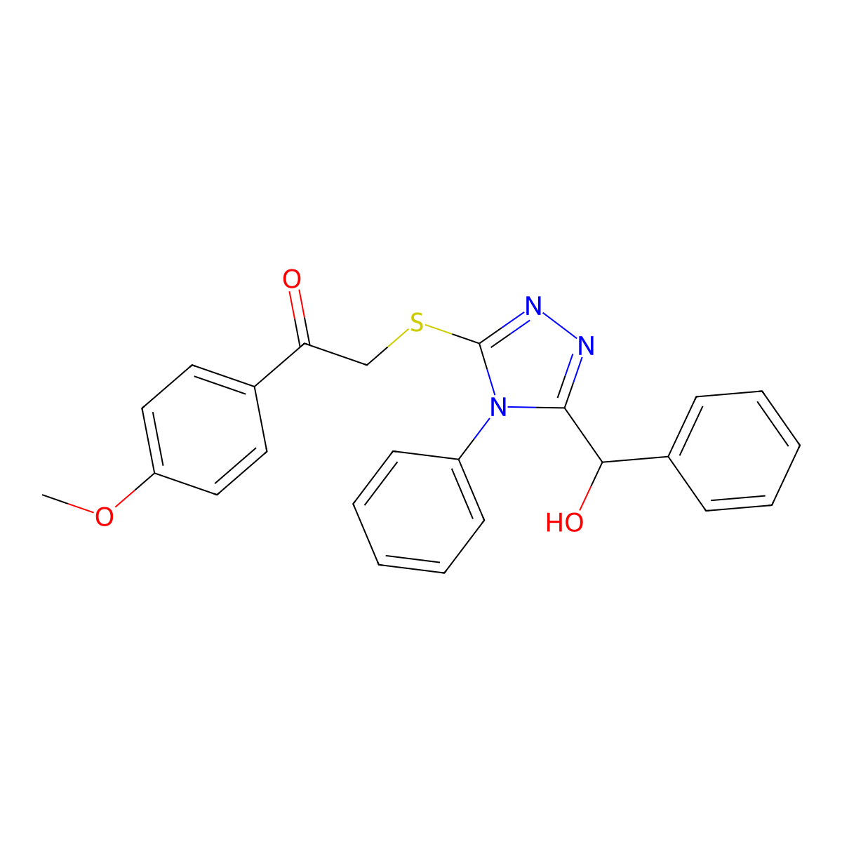 2-[[5-[Hydroxy(phenyl)methyl]-4-phenyl-1,2,4-triazol-3-yl]sulfanyl]-1-(4-methoxyphenyl)ethanone molecular structure, CAS 690668-62-3
