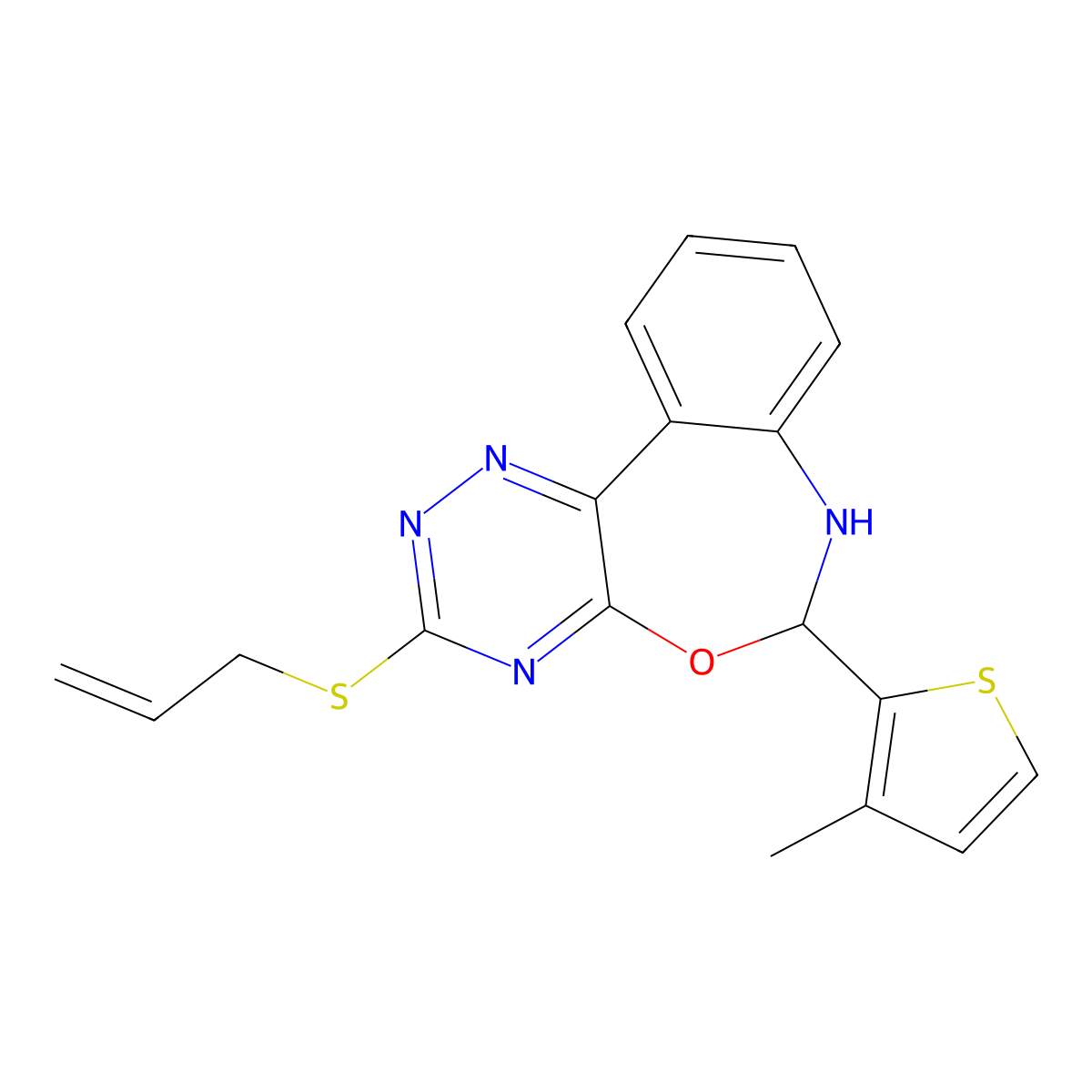 6-(3-Methylthiophen-2-yl)-3-prop-2-enylsulfanyl-6,7-dihydro-[1,2,4]triazino[5,6-d][3,1]benzoxazepine molecular structure, CAS 690669-06-8
