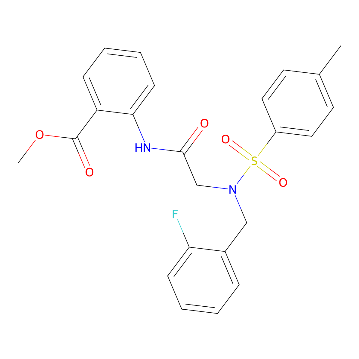 methyl 2-({N-(2-fluorobenzyl)-N-[(4-methylphenyl)sulfonyl]glycyl}amino)benzoate molecular structure, CAS 690669-78-4
