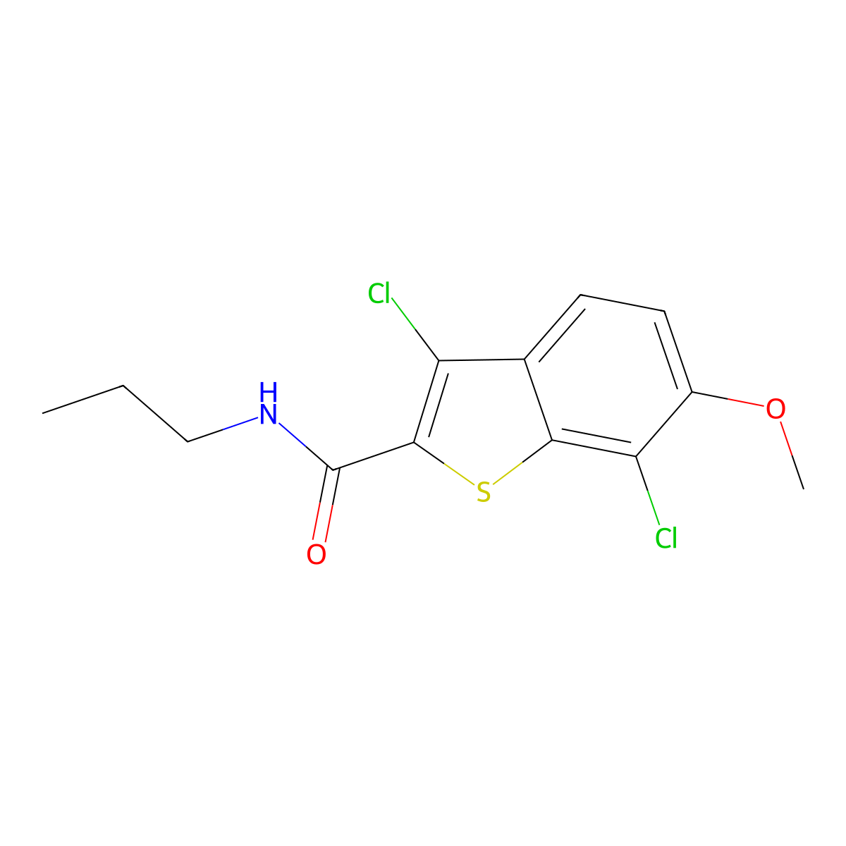 3,7-dichloro-6-methoxy-N-propyl-1-benzothiophene-2-carboxamide molecular structure, CAS 690669-98-8