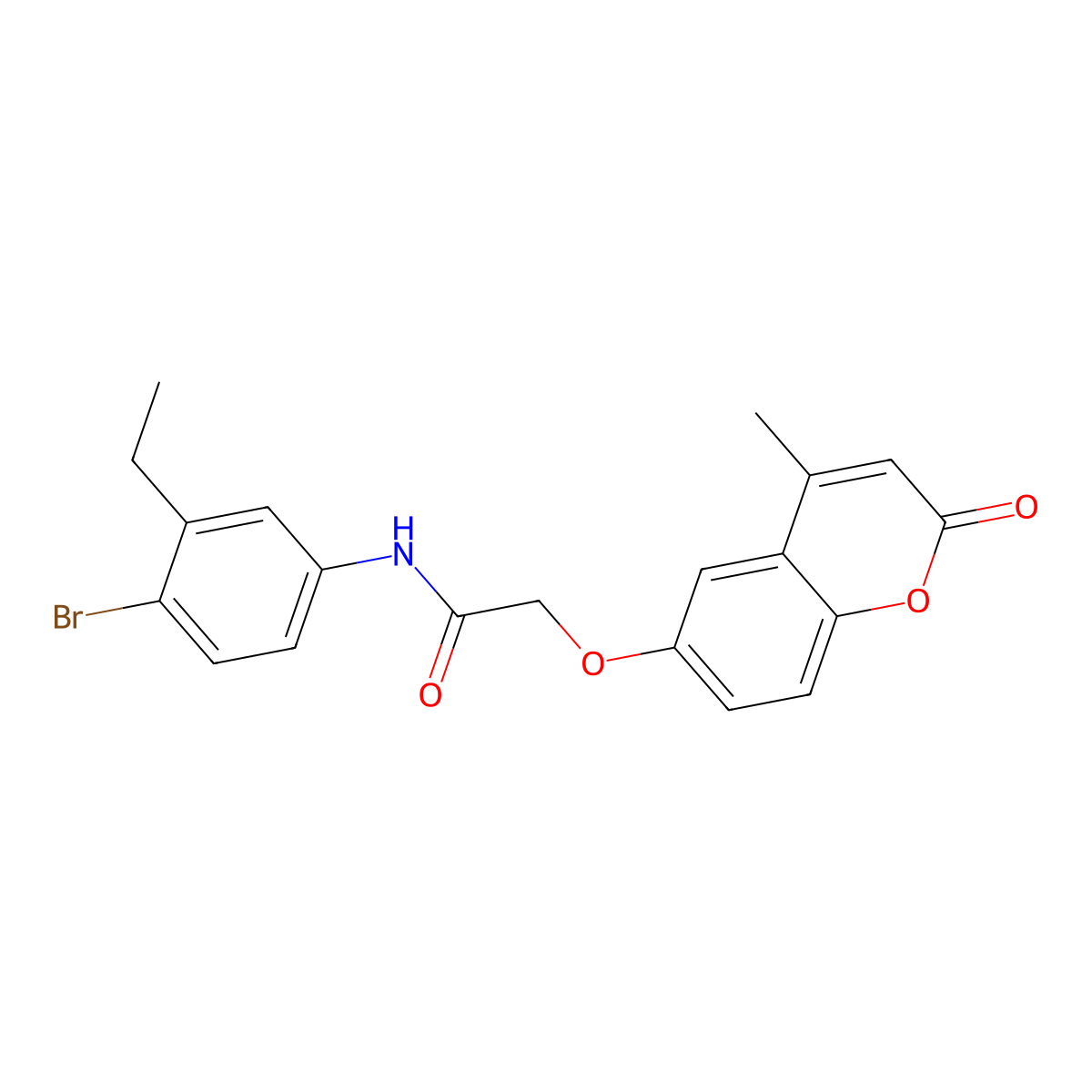 N-(4-bromo-3-ethylphenyl)-2-(4-methyl-2-oxochromen-6-yl)oxyacetamide molecular structure, CAS 690670-20-3