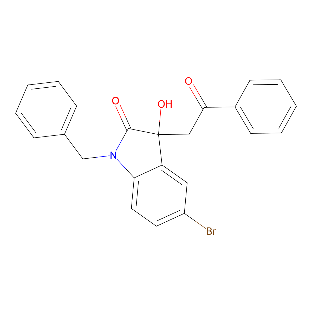 1-benzyl-5-bromo-3-hydroxy-3-(2-oxo-2-phenylethyl)-1,3-dihydro-2H-indol-2-one molecular structure, CAS 690671-65-9