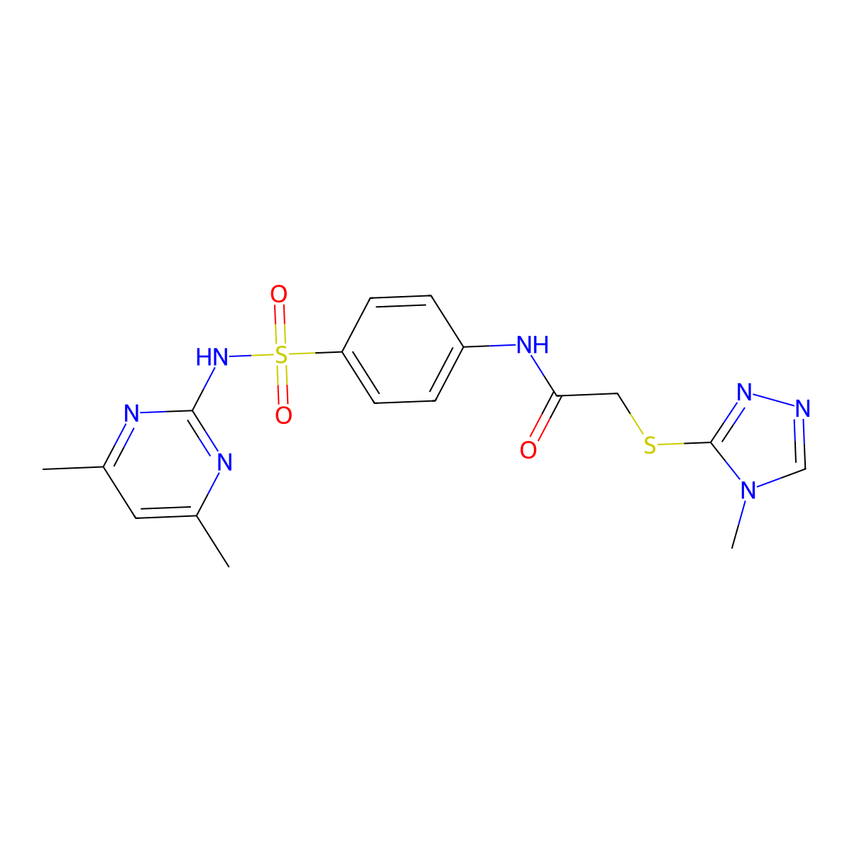 N-[4-[(4,6-dimethylpyrimidin-2-yl)sulfamoyl]phenyl]-2-[(4-methyl-1,2,4-triazol-3-yl)sulfanyl]acetamide molecular structure, CAS 690675-29-7