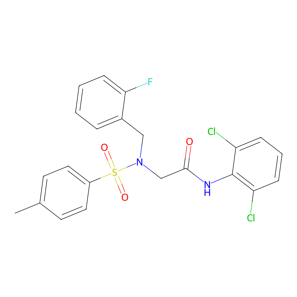 N-(2,6-dichlorophenyl)-2-[(2-fluorophenyl)methyl-(4-methylphenyl)sulfonylamino]acetamide molecular structure, CAS 690677-33-9