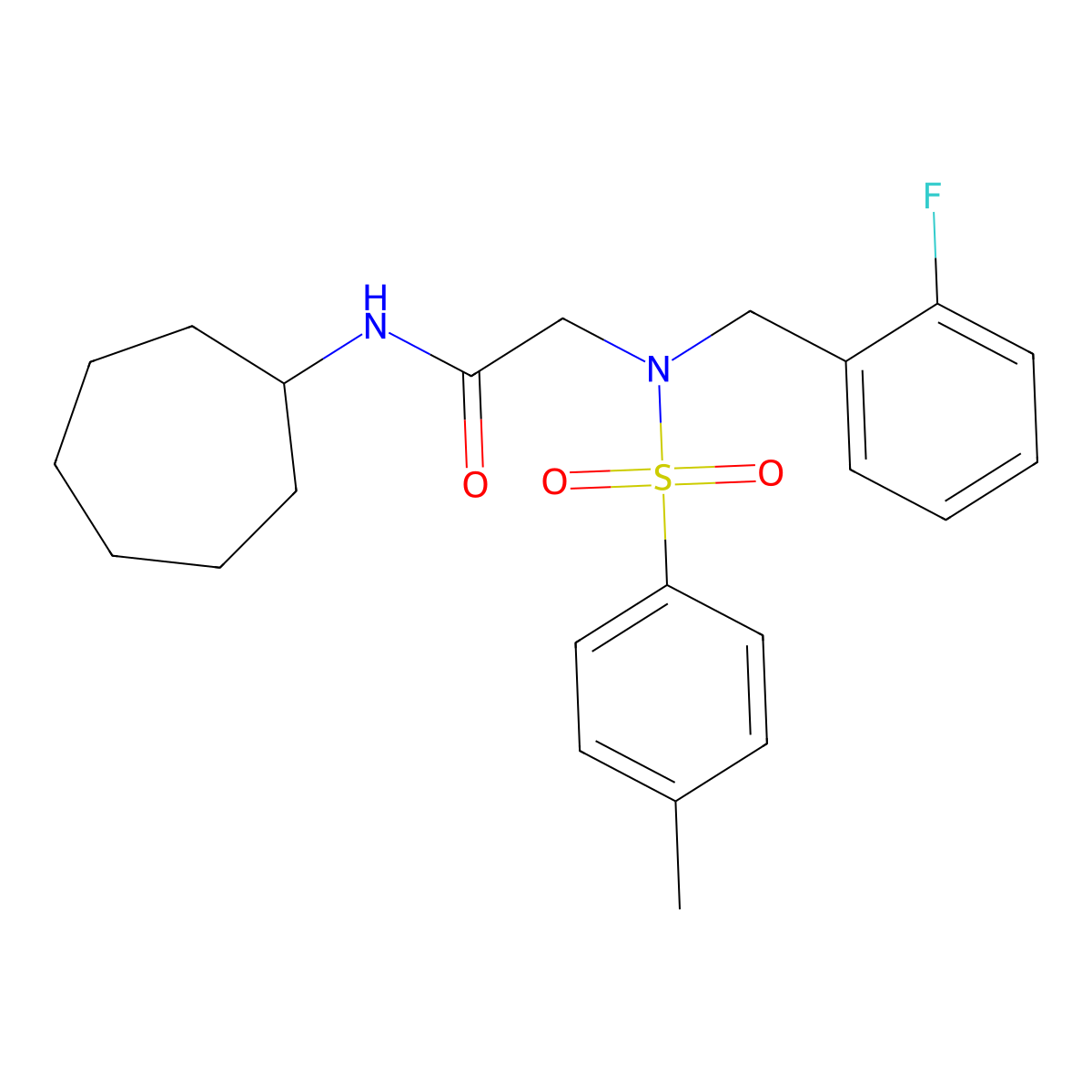 N-cycloheptyl-2-[(2-fluorophenyl)methyl-(4-methylphenyl)sulfonylamino]acetamide molecular structure, CAS 690677-69-1