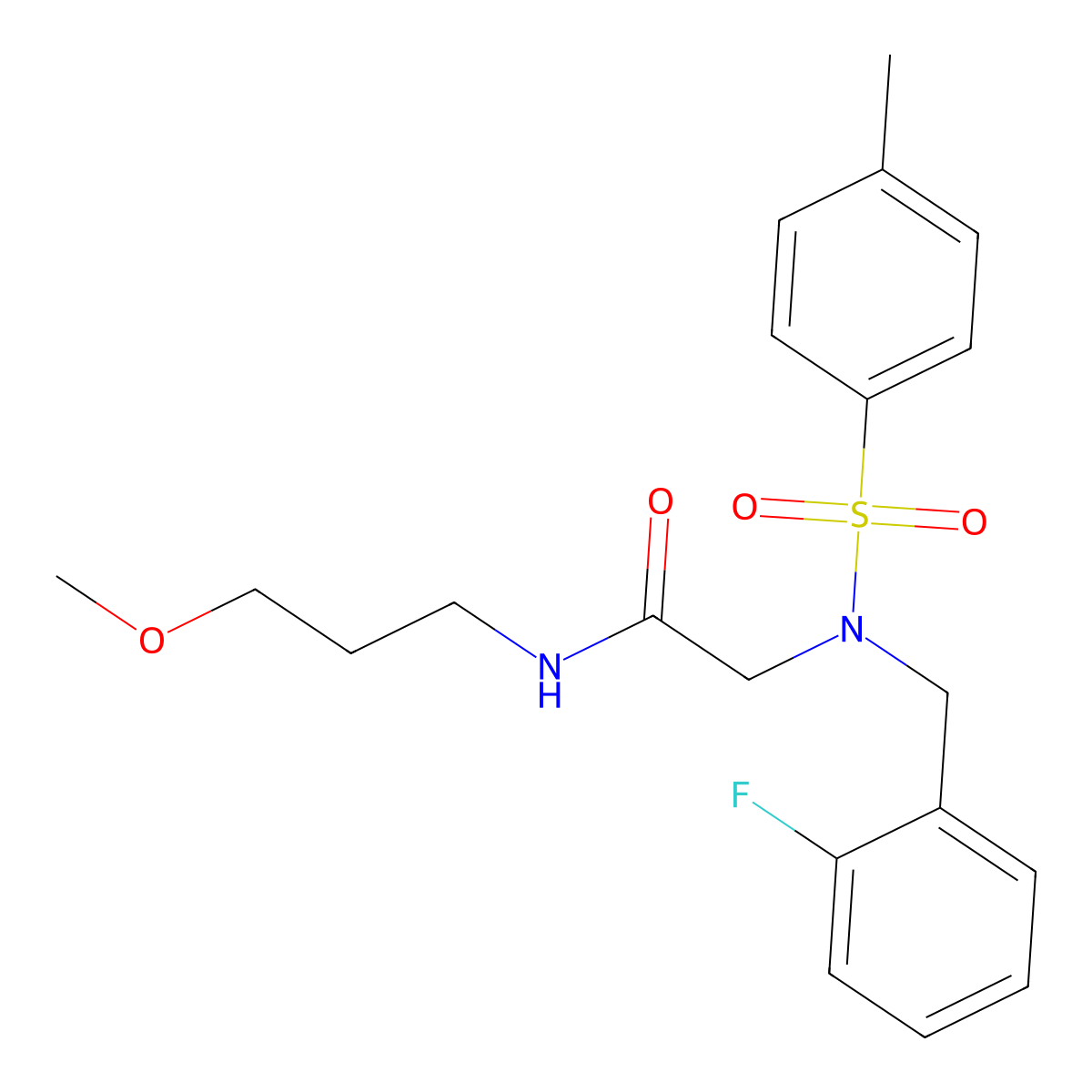 2-[(2-fluorophenyl)methyl-(4-methylphenyl)sulfonylamino]-N-(3-methoxypropyl)acetamide molecular structure, CAS 690677-71-5
