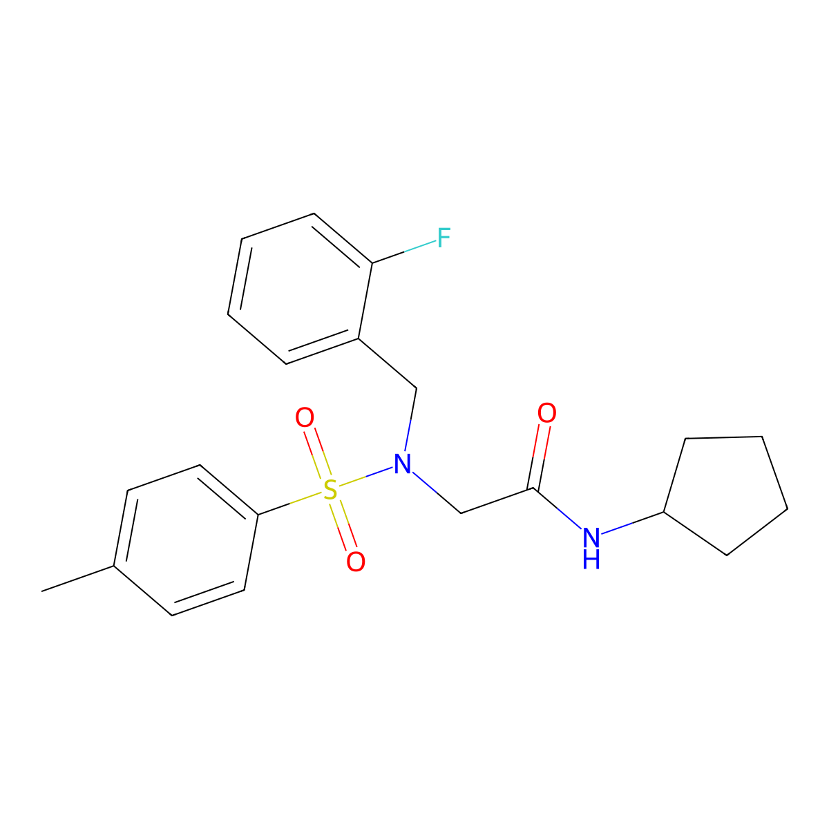 N-cyclopentyl-2-[(2-fluorophenyl)methyl-(4-methylphenyl)sulfonylamino]acetamide molecular structure, CAS 690677-83-9