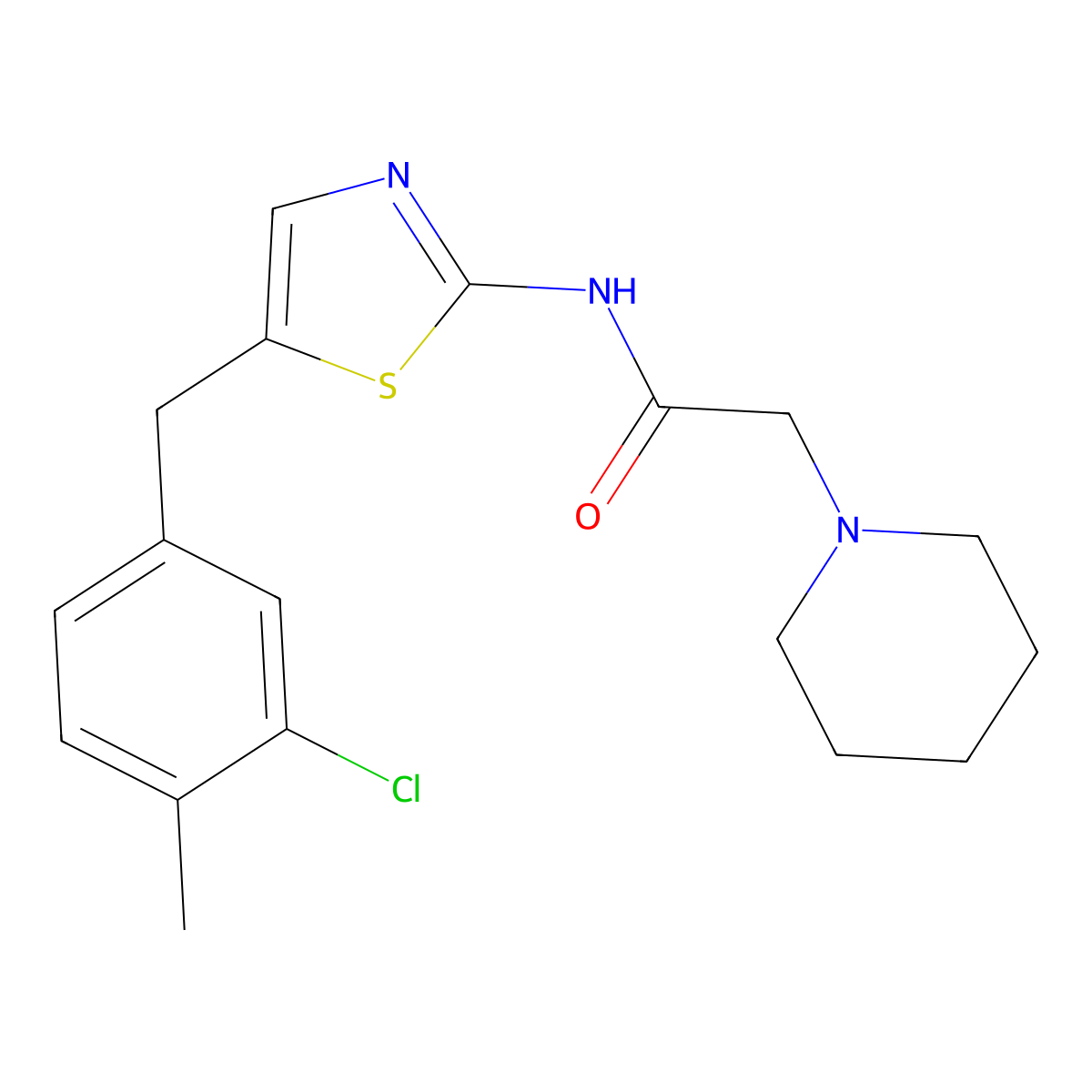 N-[5-[(3-chloro-4-methylphenyl)methyl]-1,3-thiazol-2-yl]-2-piperidin-1-ylacetamide molecular structure, CAS 690678-64-9