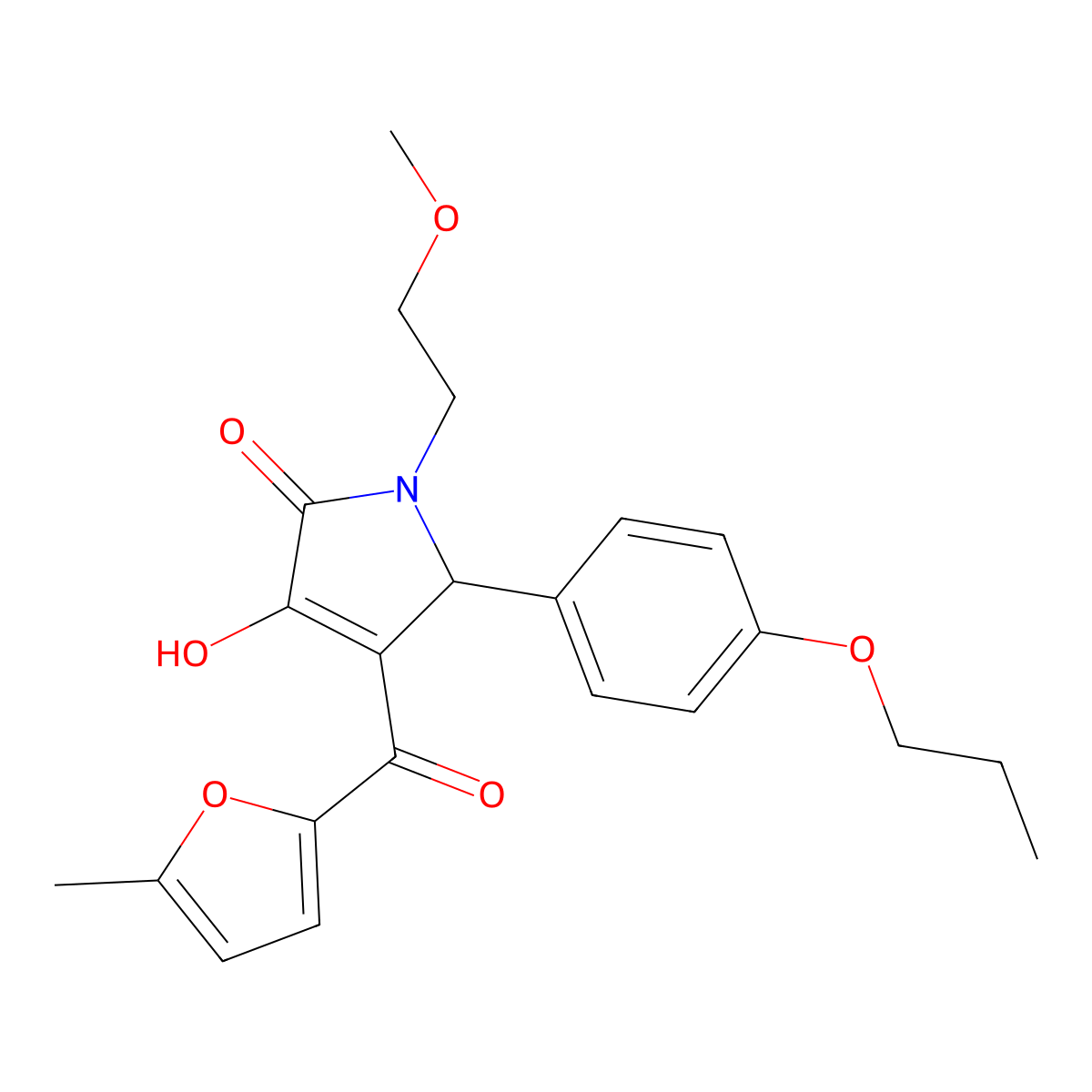 4-hydroxy-1-(2-methoxyethyl)-3-(5-methylfuran-2-carbonyl)-2-(4-propoxyphenyl)-2H-pyrrol-5-one molecular structure, CAS 690681-17-5