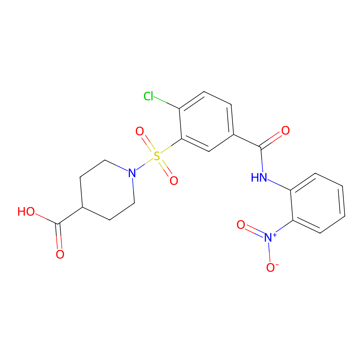 1-[2-chloro-5-[(2-nitrophenyl)carbamoyl]phenyl]sulfonylpiperidine-4-carboxylic Acid molecular structure, CAS 690681-34-6