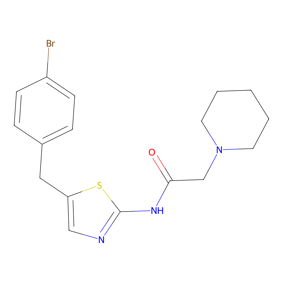 N-[5-[(4-bromophenyl)methyl]-1,3-thiazol-2-yl]-2-piperidin-1-ylacetamide molecular structure, CAS 690681-63-1