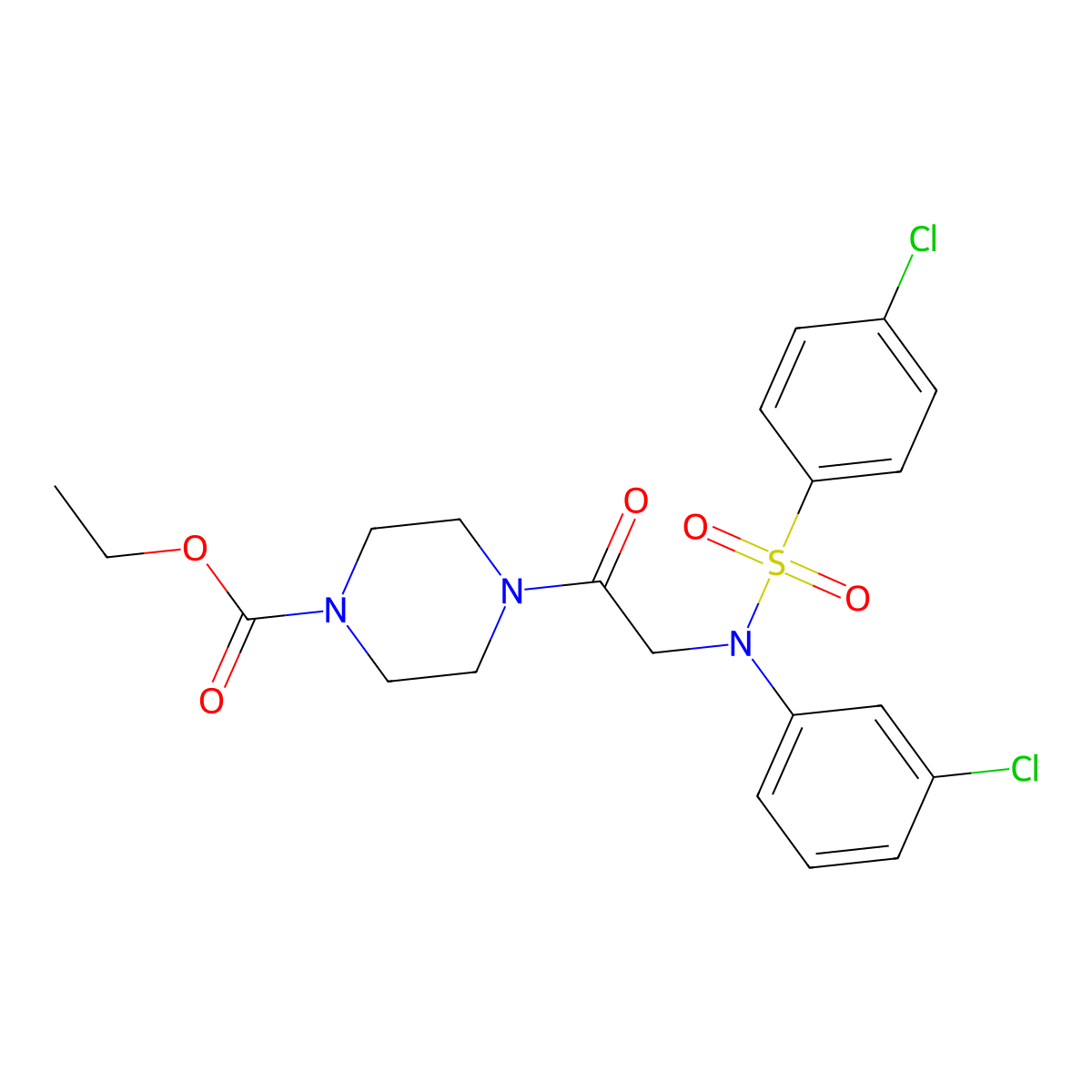 ethyl 4-{N-(3-chlorophenyl)-N-[(4-chlorophenyl)sulfonyl]glycyl}piperazine-1-carboxylate molecular structure, CAS 690685-09-7