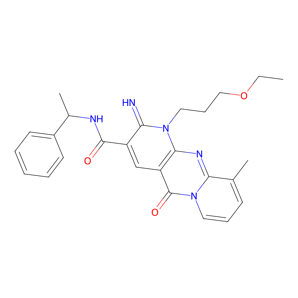 1-(3-ethoxypropyl)-2-imino-10-methyl-5-oxo-N-(1-phenylethyl)-1,5-dihydro-2H-dipyrido[1,2-a:2',3'-d]pyrimidine-3-carboxamide molecular structure, CAS 690685-10-0