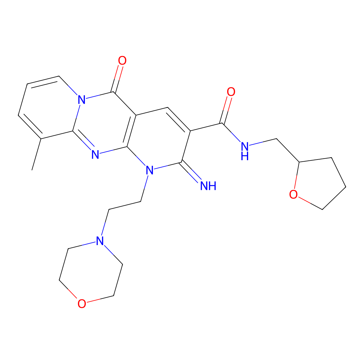 2-imino-10-methyl-1-[2-(4-morpholinyl)ethyl]-5-oxo-N-(tetrahydro-2-furanylmethyl)-1,5-dihydro-2H-dipyrido[1,2-a:2',3'-d]pyrimidine-3-carboxamide molecular structure, CAS 690685-45-1