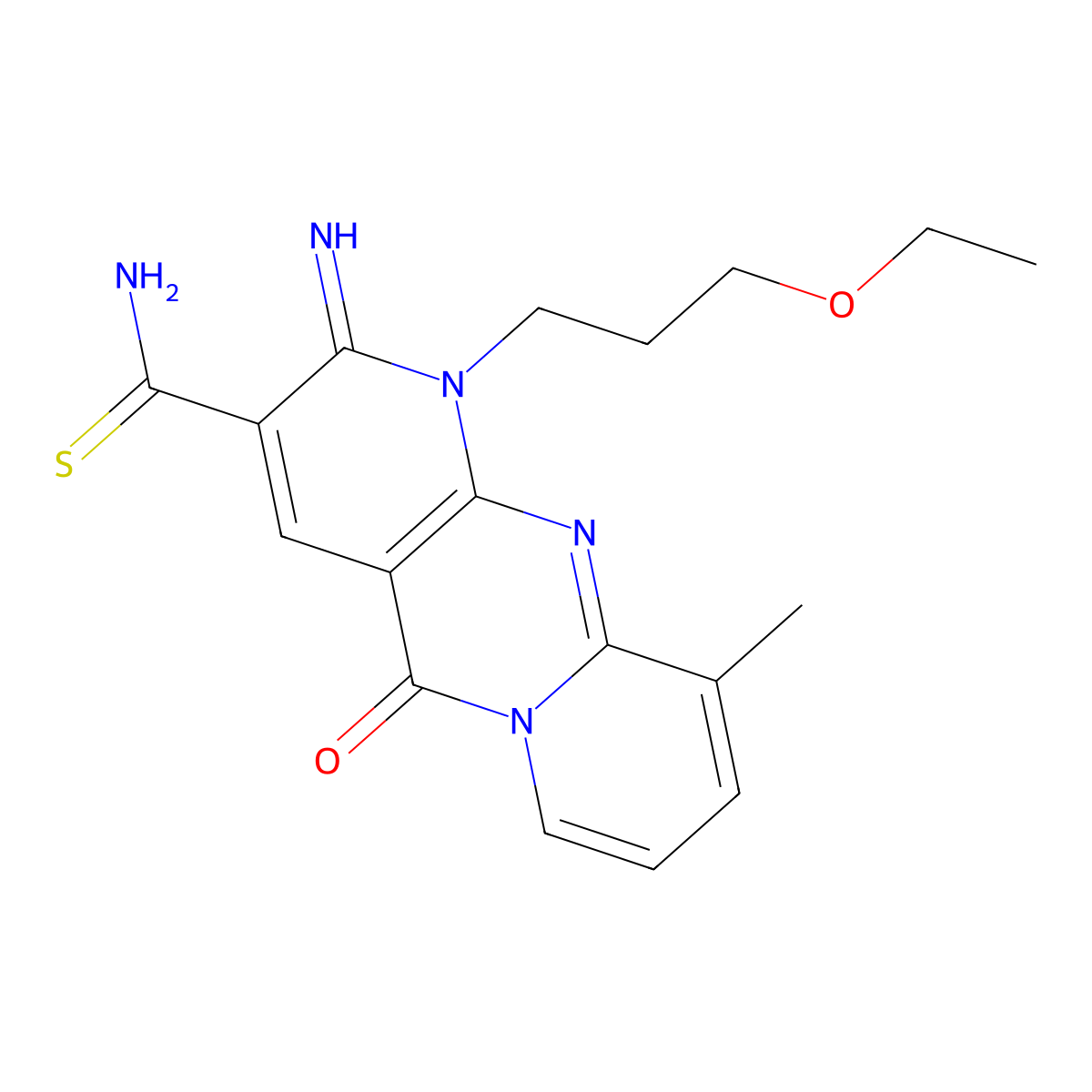 1-(3-ethoxypropyl)-2-imino-10-methyl-5-oxo-1,5-dihydro-2H-dipyrido[1,2-a:2',3'-d]pyrimidine-3-carbothioamide molecular structure, CAS 690685-81-5
