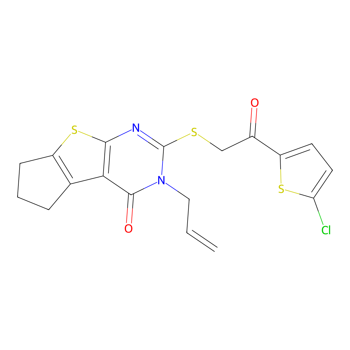 3-allyl-2-((2-(5-chlorothiophen-2-yl)-2-oxoethyl)thio)-6,7-dihydro-3H-cyclopenta[4,5]thieno[2,3-d]pyrimidin-4(5H)-one molecular structure, CAS 690686-00-1