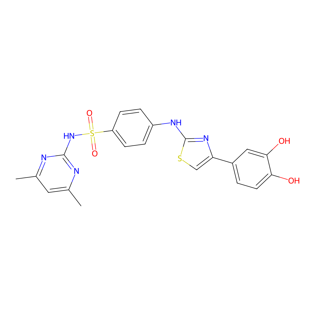 4-[[4-(3,4-dihydroxyphenyl)-1,3-thiazol-2-yl]amino]-N-(4,6-dimethylpyrimidin-2-yl)benzenesulfonamide molecular structure, CAS 690686-50-1
