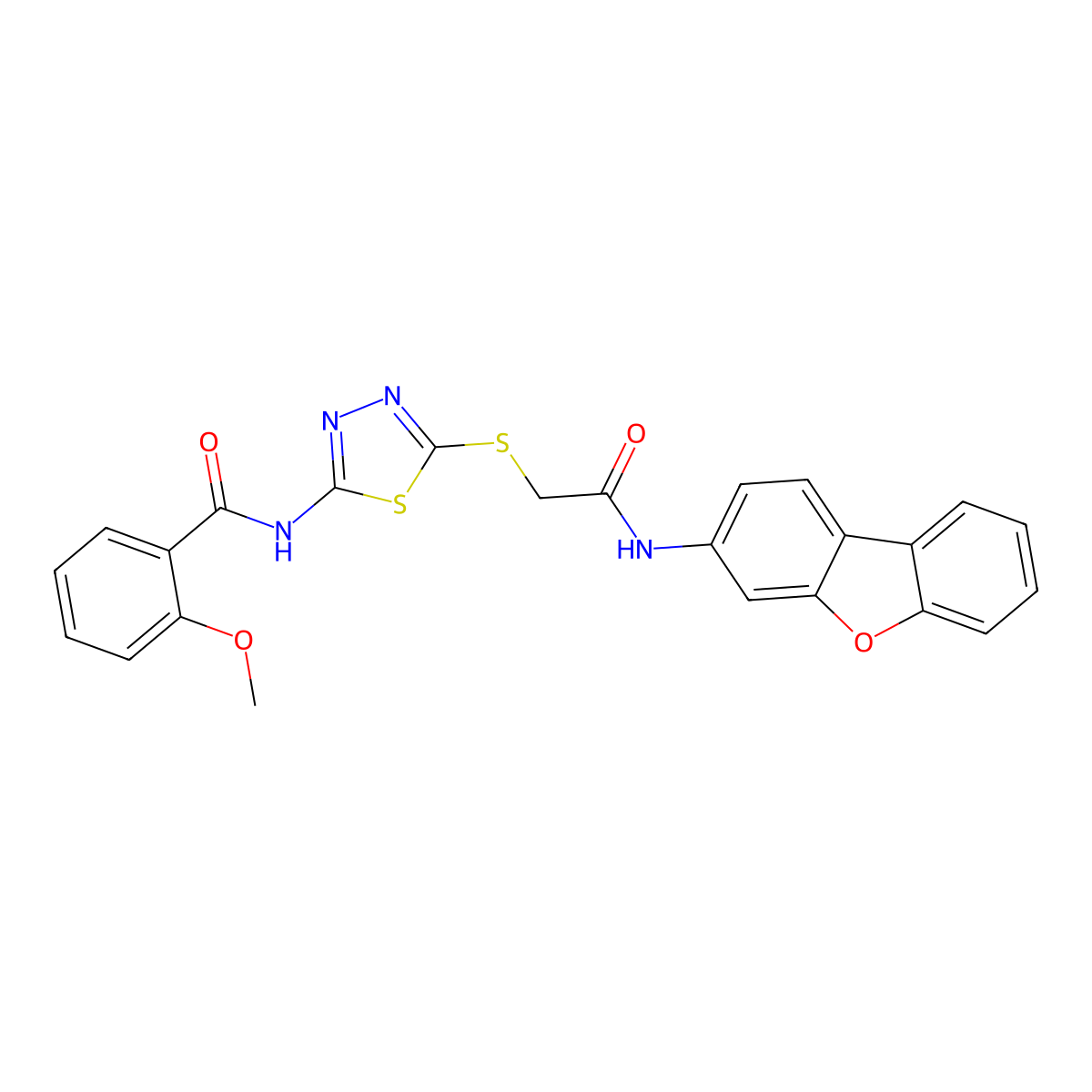 N-[5-(Dibenzofuran-3-ylcarbamoylmethylsulfanyl)-[1,3,4]thiadiazol-2-yl]-2-methoxy-benzamide molecular structure, CAS 690688-02-9