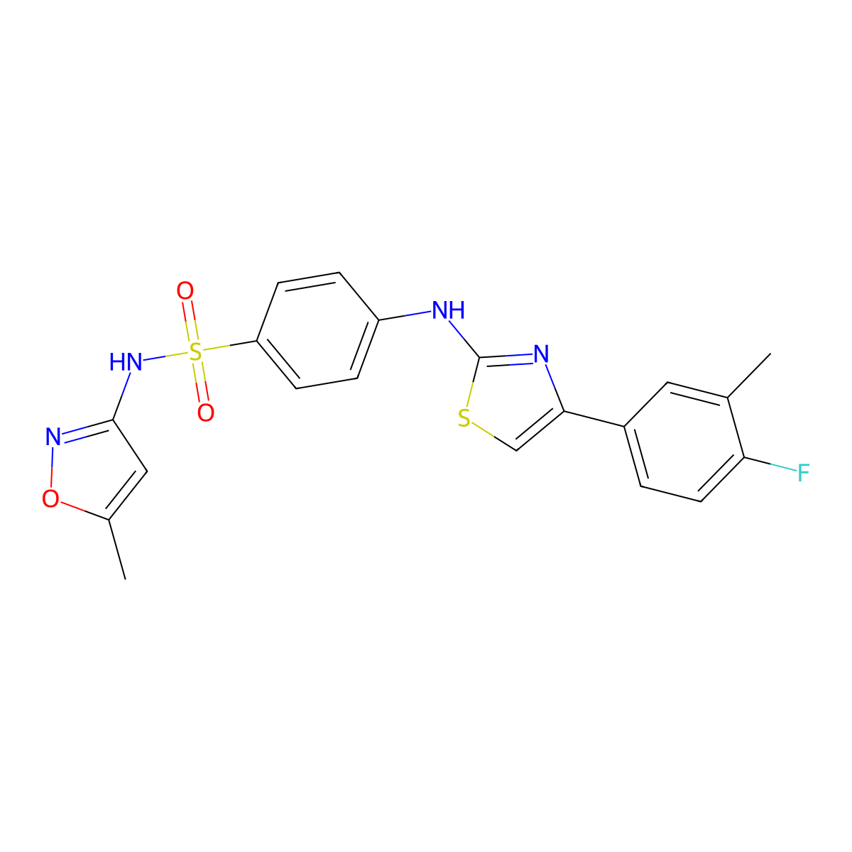 4-[[4-(4-fluoro-3-methylphenyl)-1,3-thiazol-2-yl]amino]-N-(5-methyl-1,2-oxazol-3-yl)benzenesulfonamide molecular structure, CAS 690688-15-4