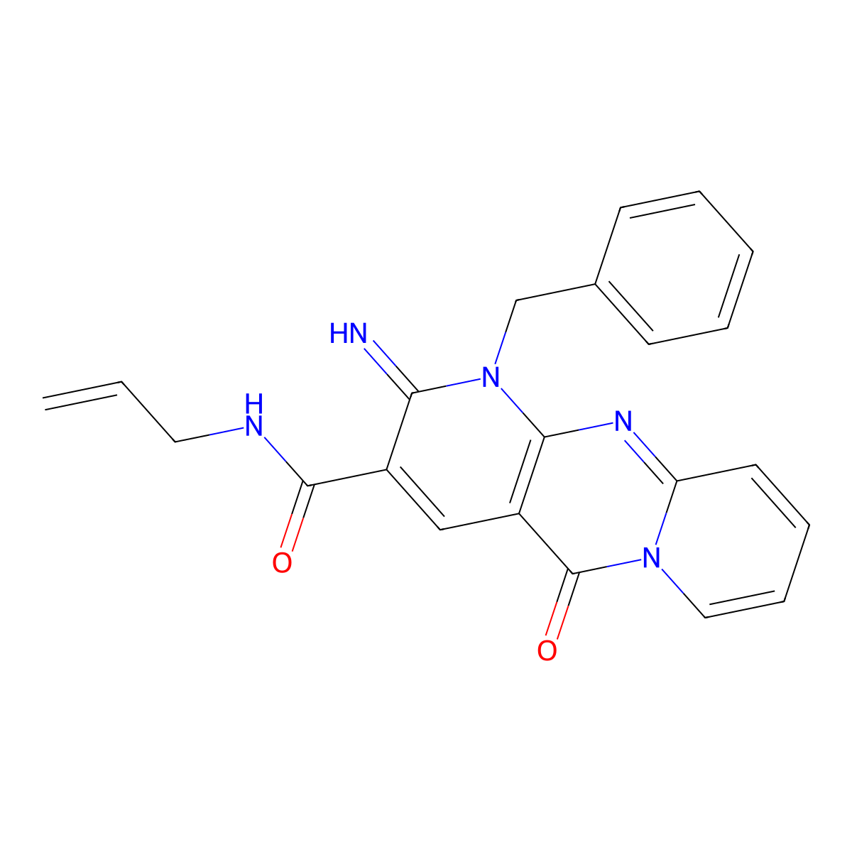 1-benzyl-2-imino-5-oxo-N-(prop-2-en-1-yl)-1,5-dihydro-2H-dipyrido[1,2-a:2',3'-d]pyrimidine-3-carboxamide molecular structure, CAS 690688-55-2
