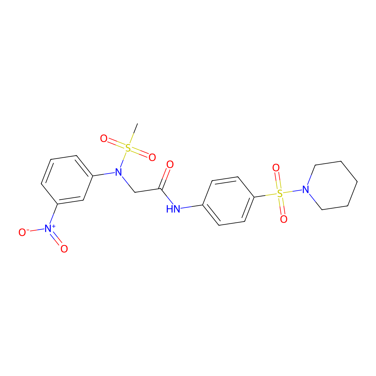 2-(N-methylsulfonyl-3-nitroanilino)-N-(4-piperidin-1-ylsulfonylphenyl)acetamide molecular structure, CAS 690688-76-7