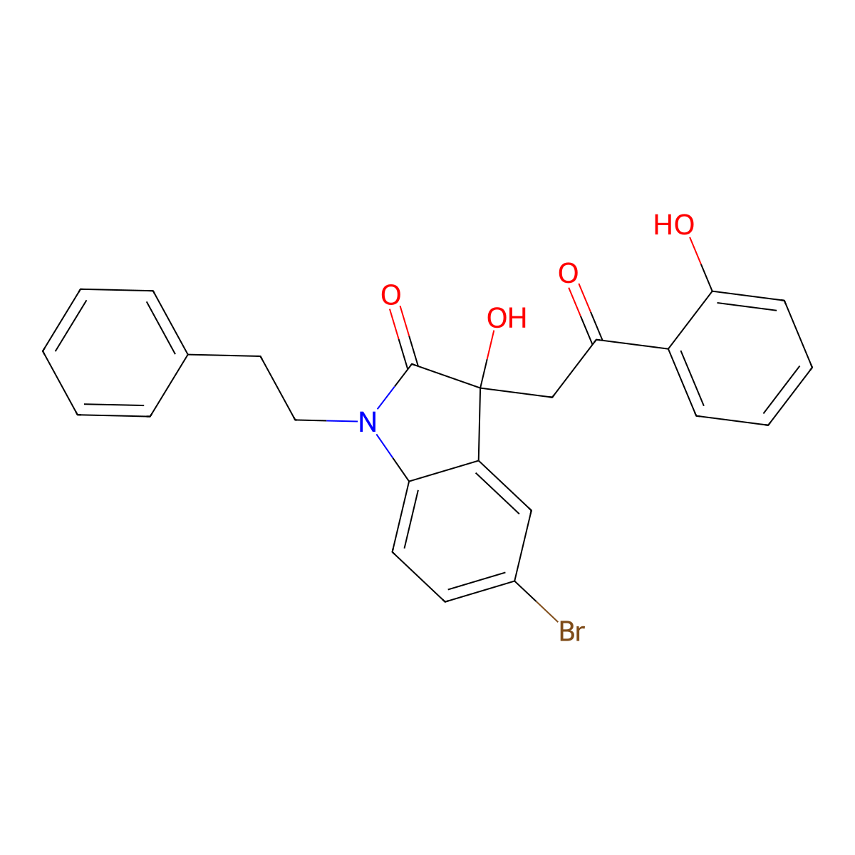 5-bromo-3-hydroxy-3-[2-(2-hydroxyphenyl)-2-oxoethyl]-1-(2-phenylethyl)-1,3-dihydro-2H-indol-2-one molecular structure, CAS 690688-98-3