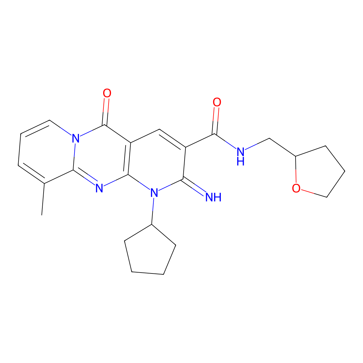 1-cyclopentyl-2-imino-10-methyl-5-oxo-N-(2-oxolanylmethyl)-3-dipyrido[3,4-c:1',2'-f]pyrimidinecarboxamide molecular structure, CAS 690689-05-5