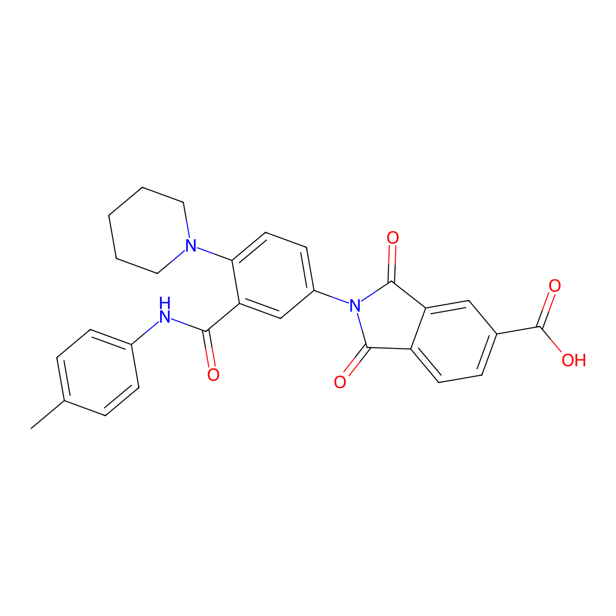 2-[3-[(4-Methylphenyl)carbamoyl]-4-piperidin-1-ylphenyl]-1,3-dioxoisoindole-5-carboxylic acid molecular structure, CAS 690689-90-8