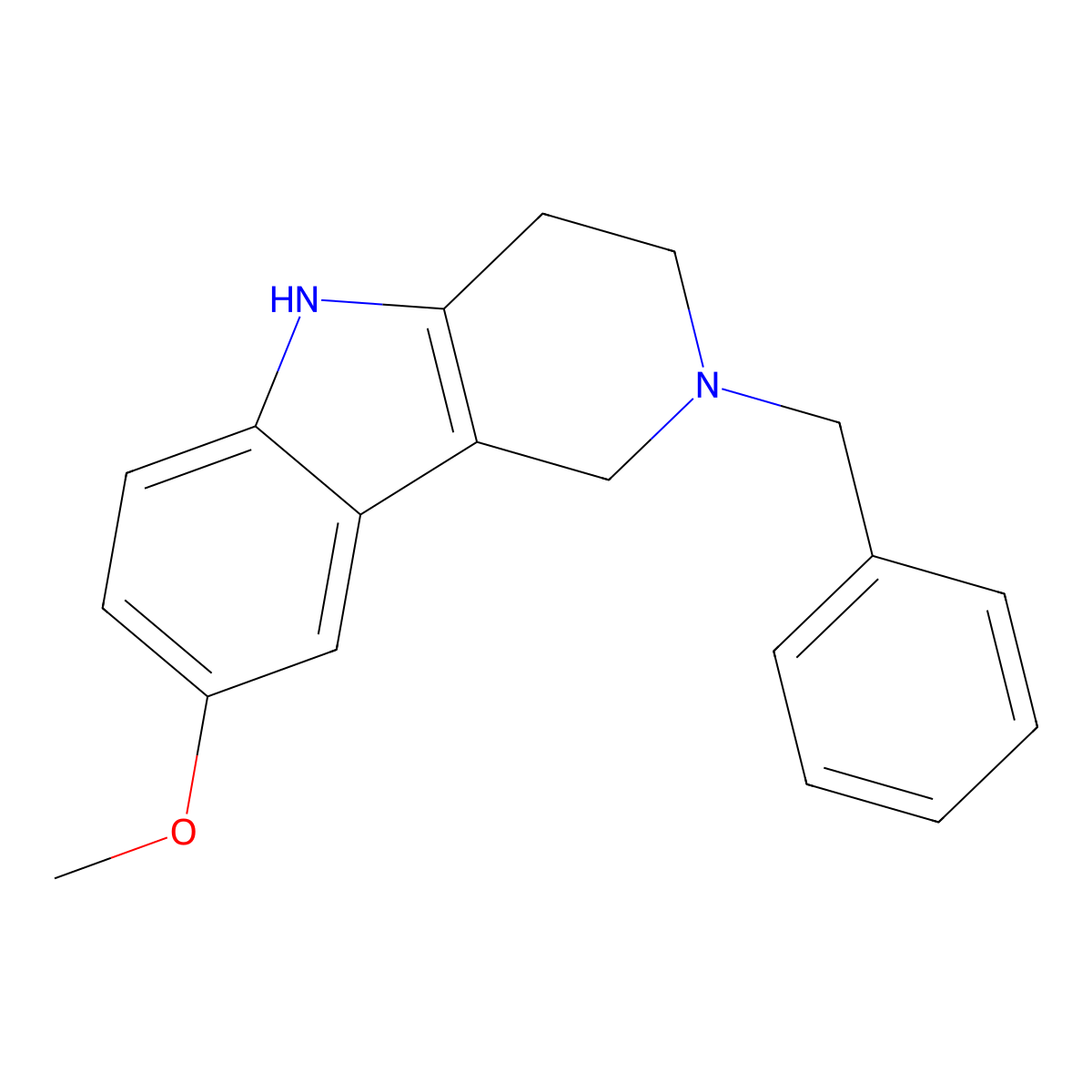 2-benzyl-8-methoxy-2,3,4,5-tetrahydro-1H-pyrido[4,3-b]indole molecular structure, CAS 69069-65-4