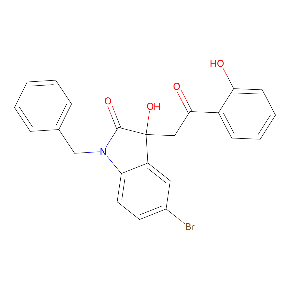 1-benzyl-5-bromo-3-hydroxy-3-[2-(2-hydroxyphenyl)-2-oxoethyl]-1,3-dihydro-2H-indol-2-one molecular structure, CAS 690690-17-6