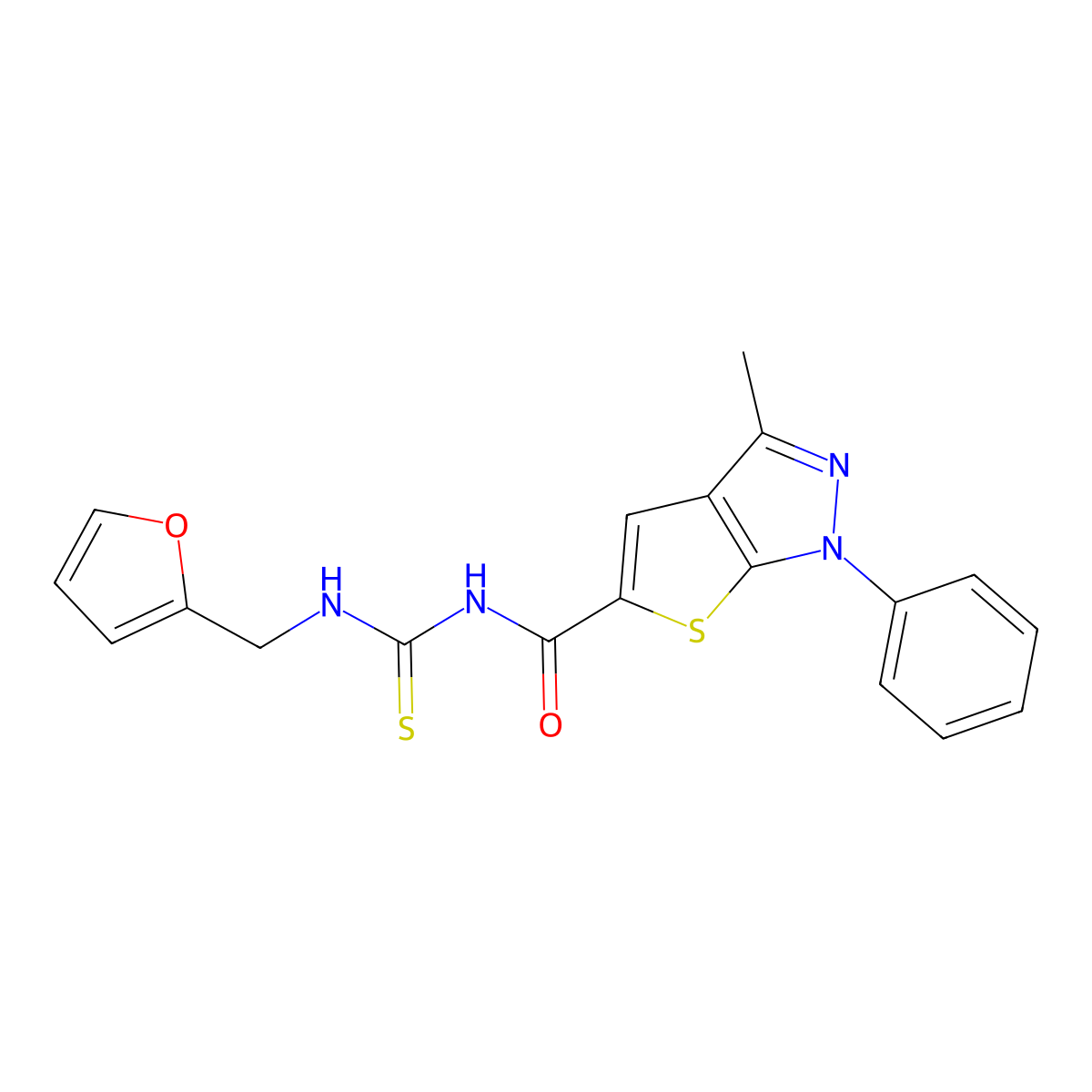 N-(furan-2-ylmethylcarbamothioyl)-3-methyl-1-phenylthieno[2,3-c]pyrazole-5-carboxamide molecular structure, CAS 690690-36-9