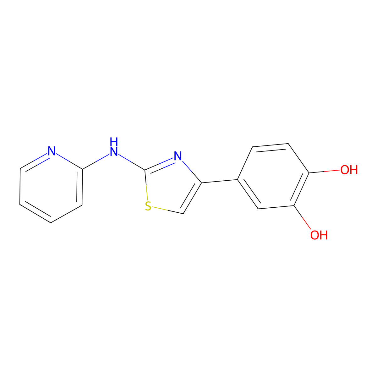 4-[2-(Pyridin-2-ylamino)-thiazol-4-yl]-benzene-1,2-diol molecular structure, CAS 690691-70-4