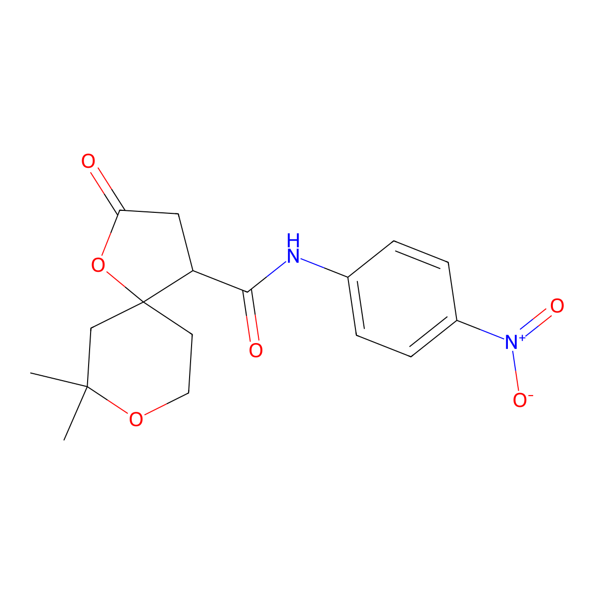 7,7-dimethyl-N-(4-nitrophenyl)-2-oxo-1,8-dioxaspiro[4.5]decane-4-carboxamide molecular structure, CAS 690691-82-8
