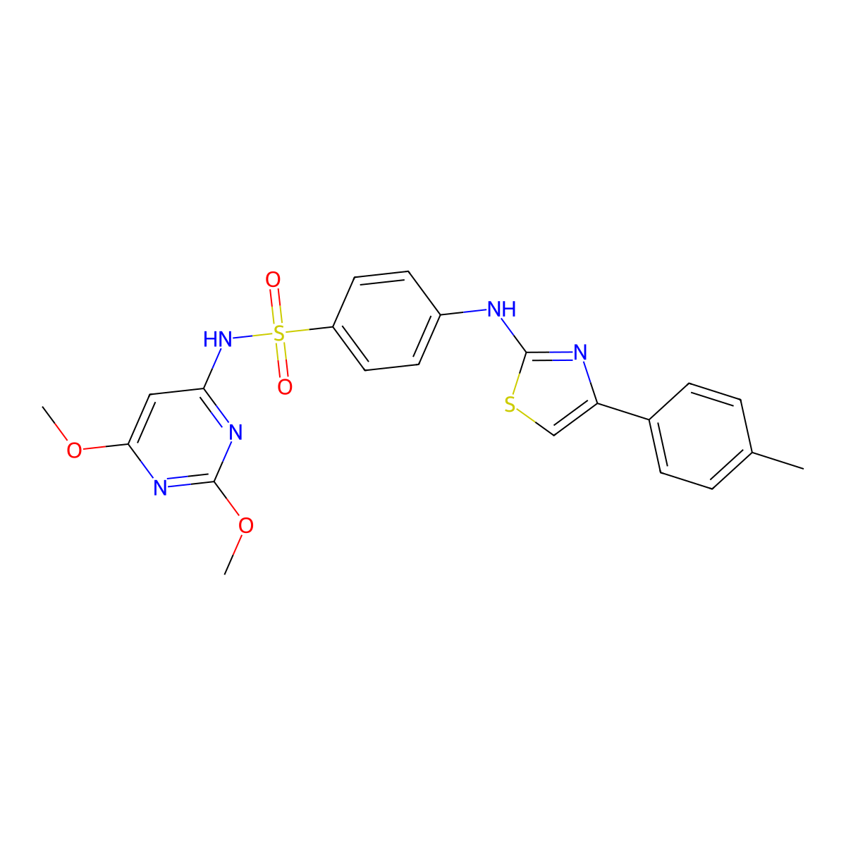 N-(2,6-dimethoxypyrimidin-4-yl)-4-[[4-(4-methylphenyl)-1,3-thiazol-2-yl]amino]benzenesulfonamide molecular structure, CAS 690692-00-3