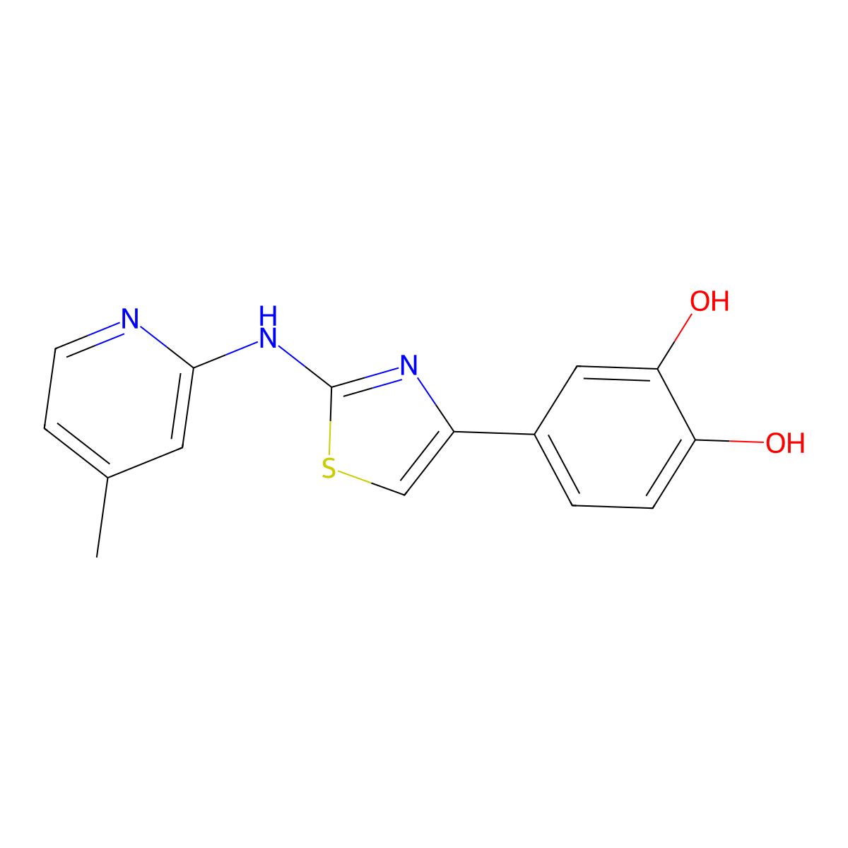 4-[2-(4-Methyl-pyridin-2-ylamino)-thiazol-4-yl]-benzene-1,2-diol molecular structure, CAS 690692-24-1