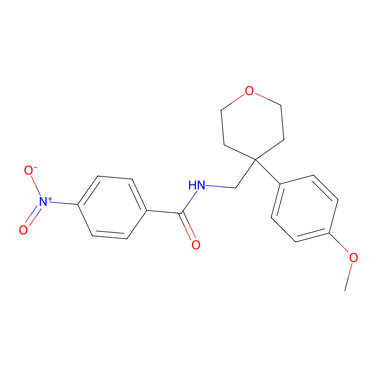 N-((4-(4-methoxyphenyl)tetrahydro-2H-pyran-4-yl)methyl)-4-nitrobenzamide molecular structure, CAS 690692-31-0